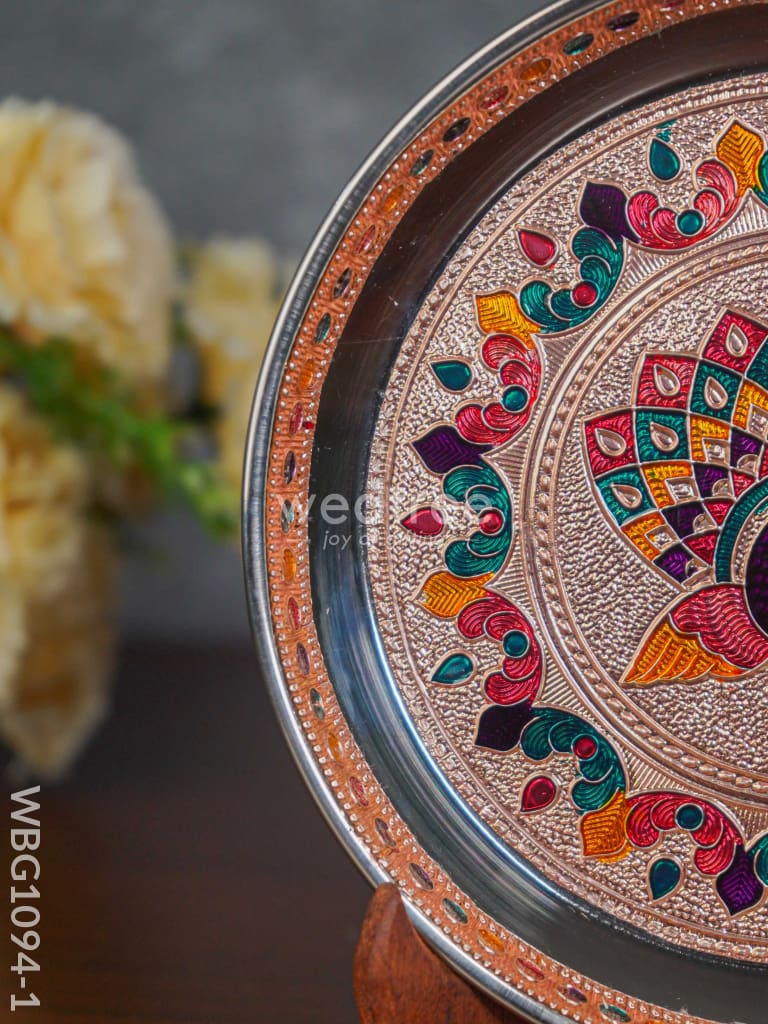 Meenakari Peacock Plate With Copper Finish - 7 Inch Wbg1094-1 Trays & Plates