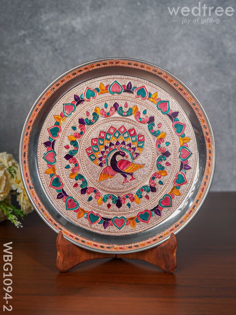 Meenakari Peacock Plate With Copper Finish - 9 Inch Wbg1094-2 Trays & Plates