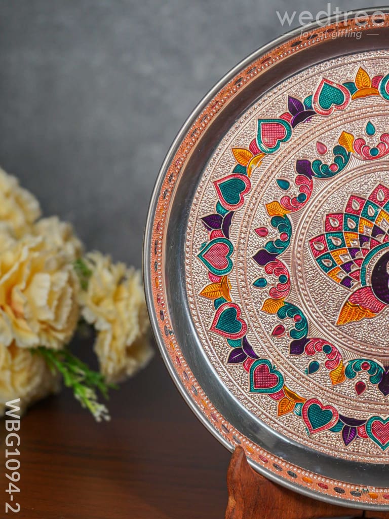 Meenakari Peacock Plate With Copper Finish - 9 Inch Wbg1094-2 Trays & Plates