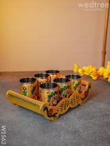 Meenakari Peacock Tray Set With 6 Glass - W1562 Sets