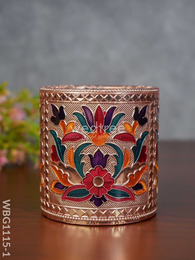 Pen Stand With Floral Design - Wbg1115 Copper Finish