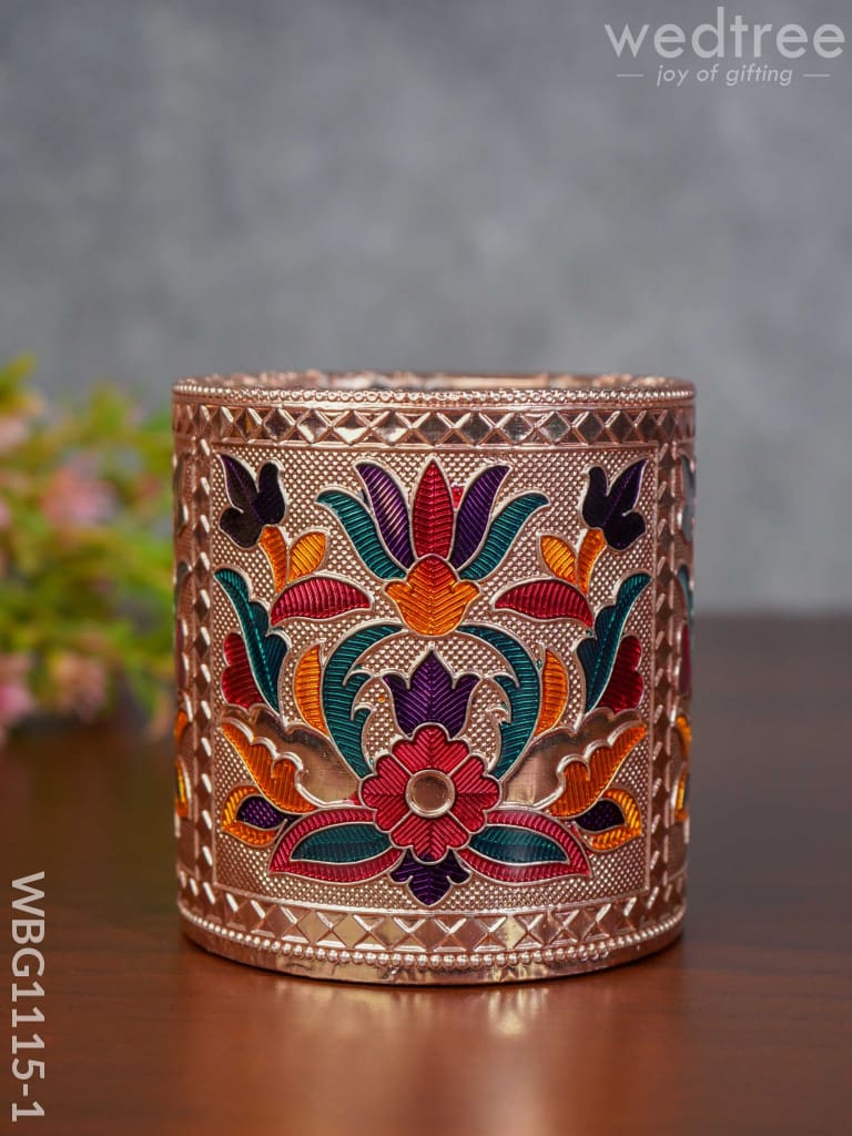 Pen Stand With Floral Design - Wbg1115 Copper Finish