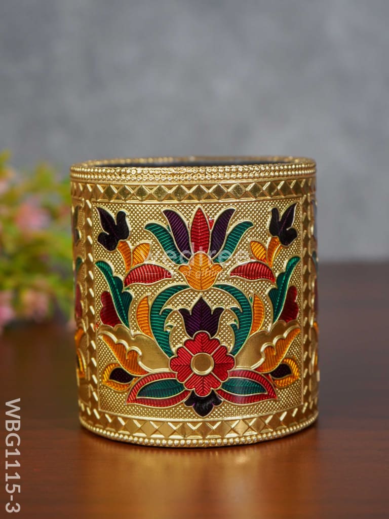 Pen Stand With Floral Design - Wbg1115 Meenakari Finish