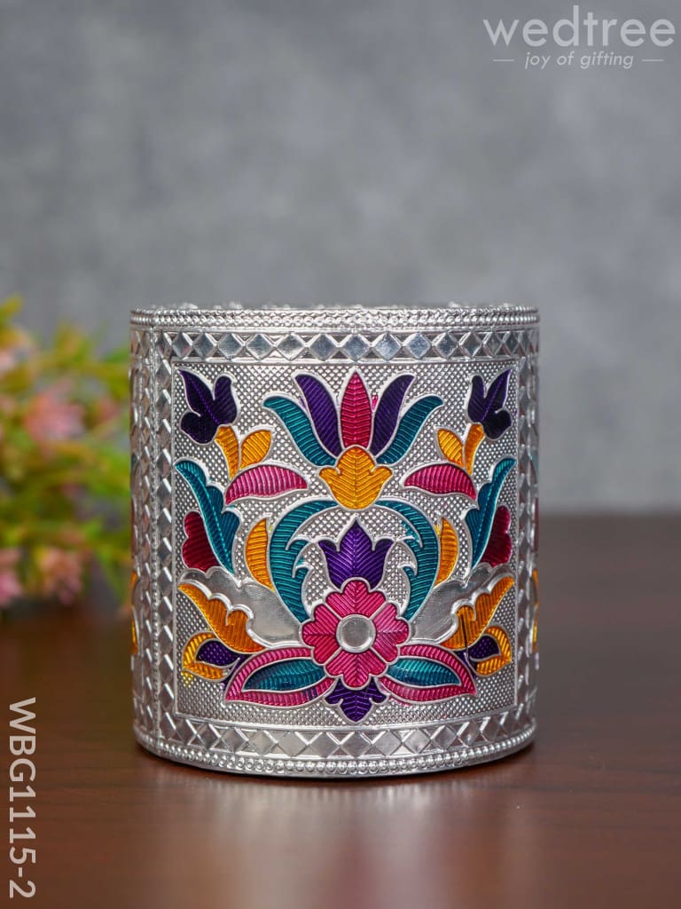 Pen Stand With Floral Design - Wbg1115 Silver Finish