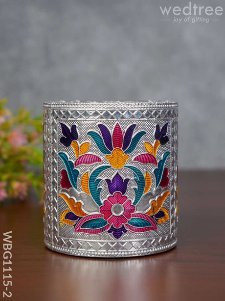 Pen Stand With Floral Design - Wbg1115 Silver Finish