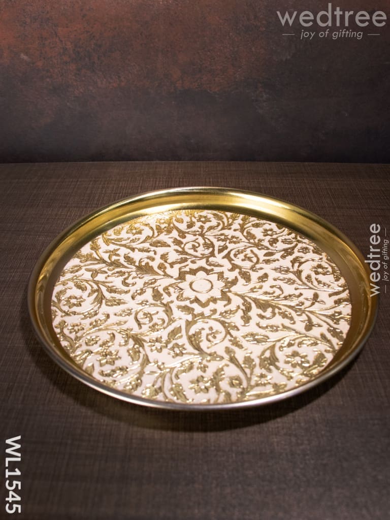 Meenakari Plate With Off White Floral Design -11Inches - Wl1545 Trays & Plates