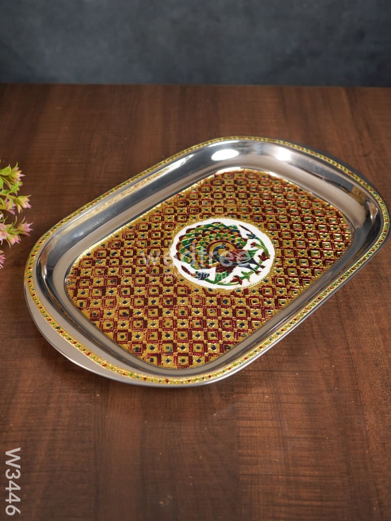 Minakari Rectangle Plate - W3446 Meenakari Trays & Plates