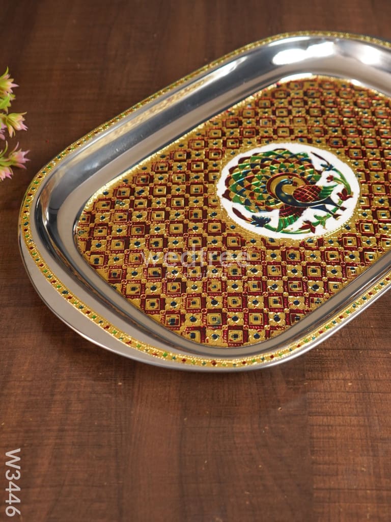 Minakari Rectangle Plate - W3446 Meenakari Trays & Plates