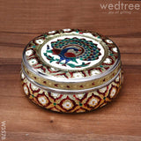 Minakari Peacock Design Round Dabba - 6 Inch Utensils