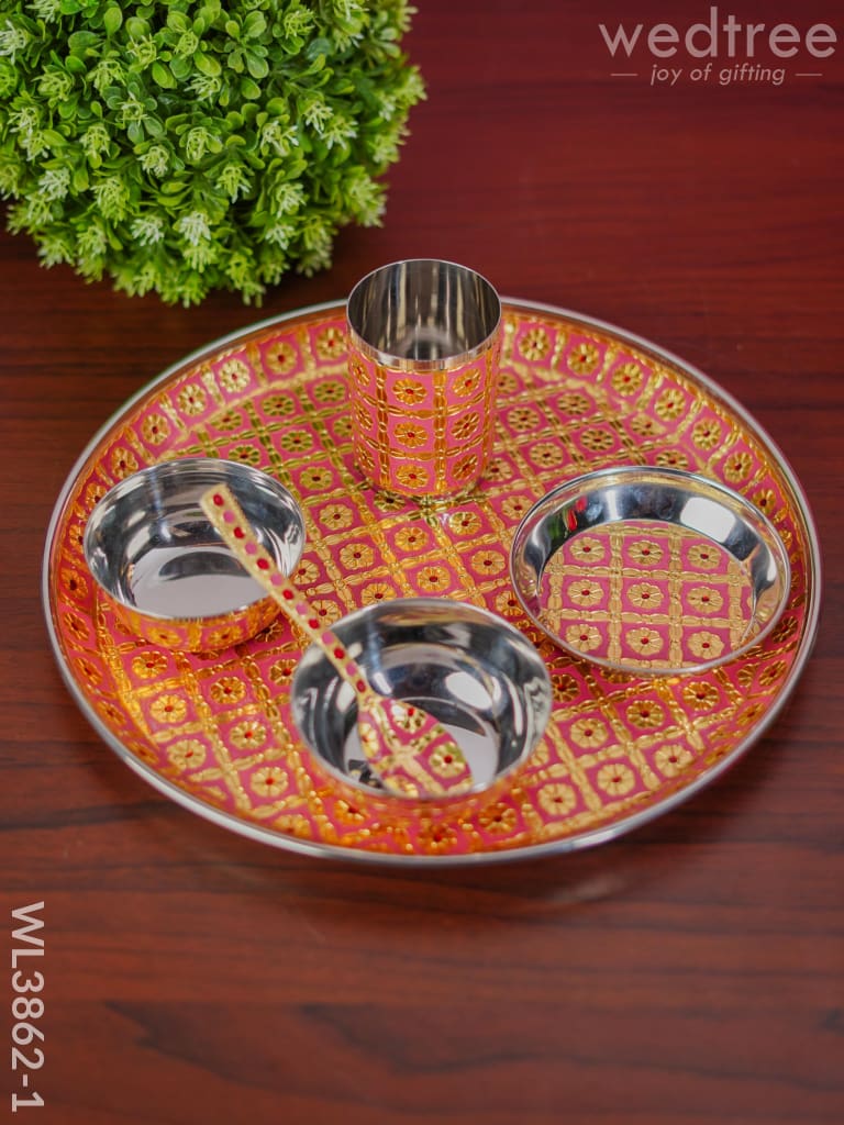 Meenakari Pooja Thali Set - Wl3862 Pink Trays & Plates