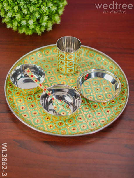 Meenakari Pooja Thali Set - Wl3862 Pista Green Trays & Plates