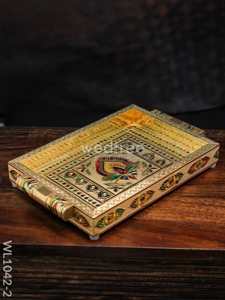 Meenakari Tray - 10X7 Inches Floral Design Deepam Trays & Plates