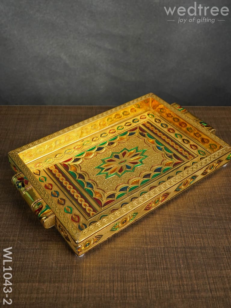 Meenakari Tray With Deepam Design - 11X7Inches Wl1043 Floral Premium Trays & Plates