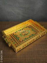 Meenakari Tray With Deepam Design - 11X7Inches Wl1043 Floral Premium Trays & Plates