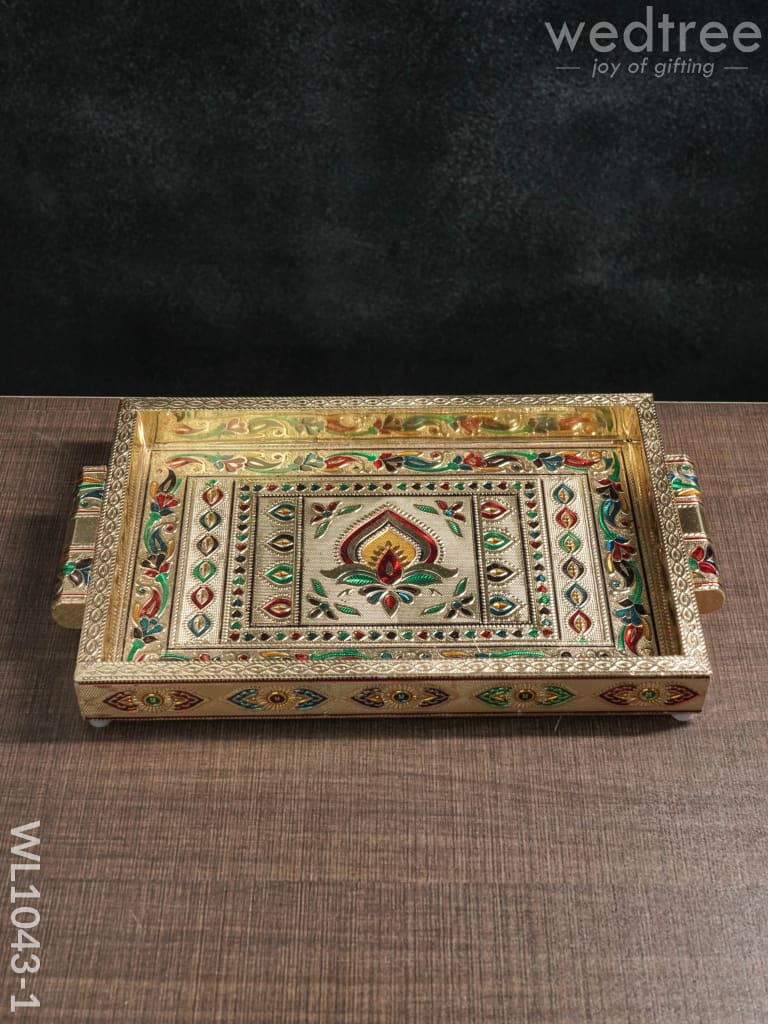 Meenakari Tray With Deepam Design - 11X7Inches Wl1043 Premium Trays & Plates