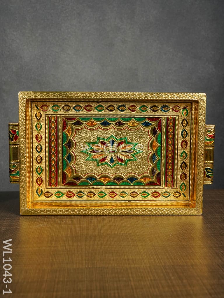 Meenakari Tray With Deepam Design - 11X7Inches Wl1043 Premium Trays & Plates