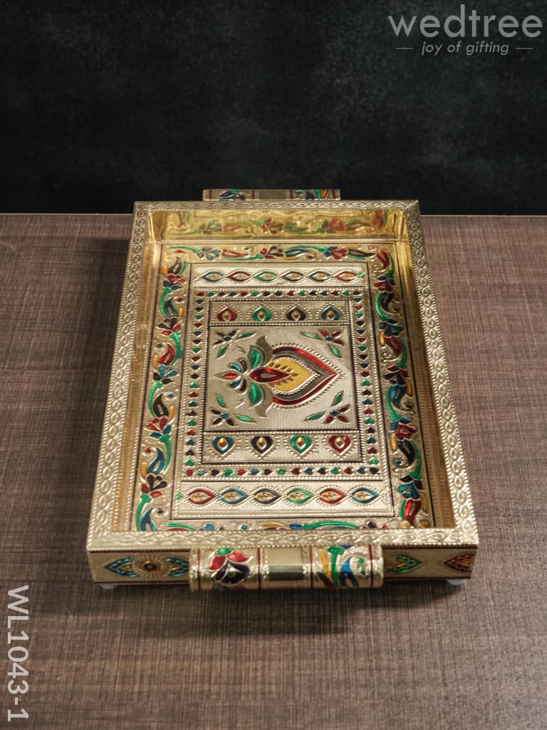 Meenakari Tray With Deepam Design - 11X7Inches Wl1043 Premium Trays & Plates