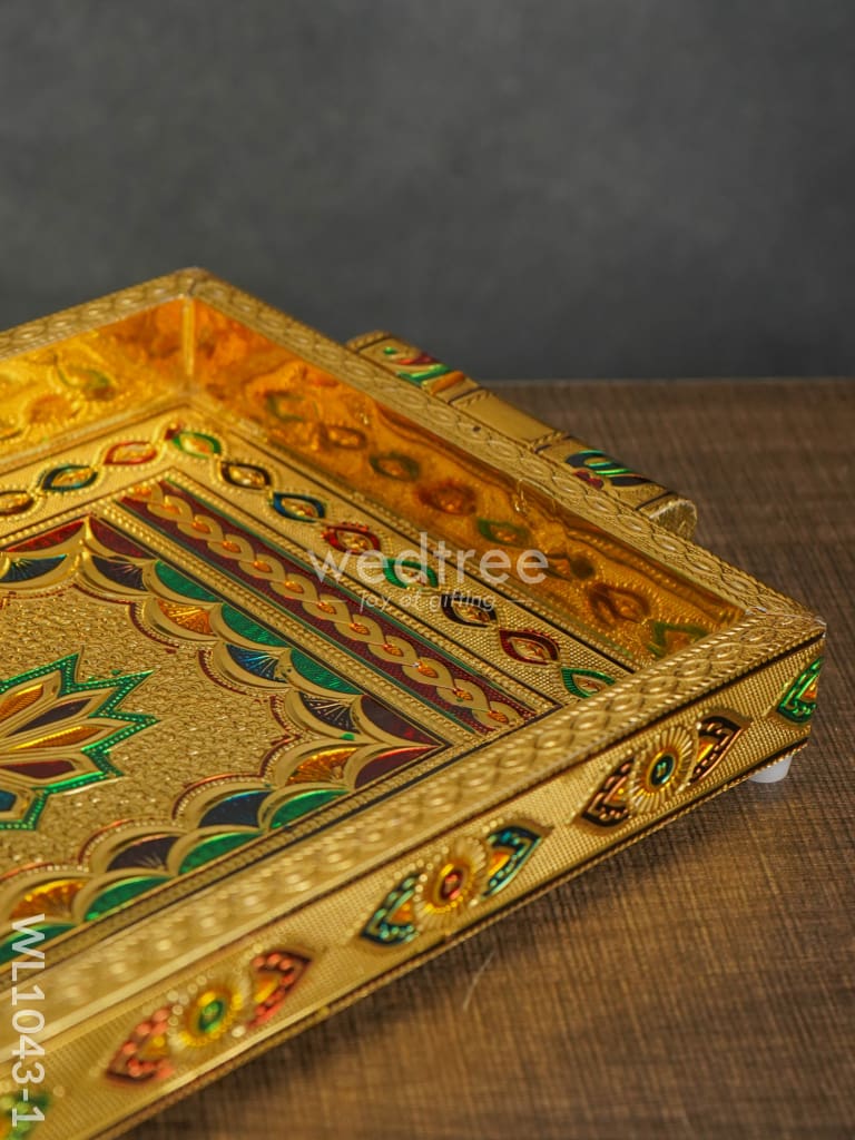 Meenakari Tray With Deepam Design - 11X7Inches Wl1043 Premium Trays & Plates