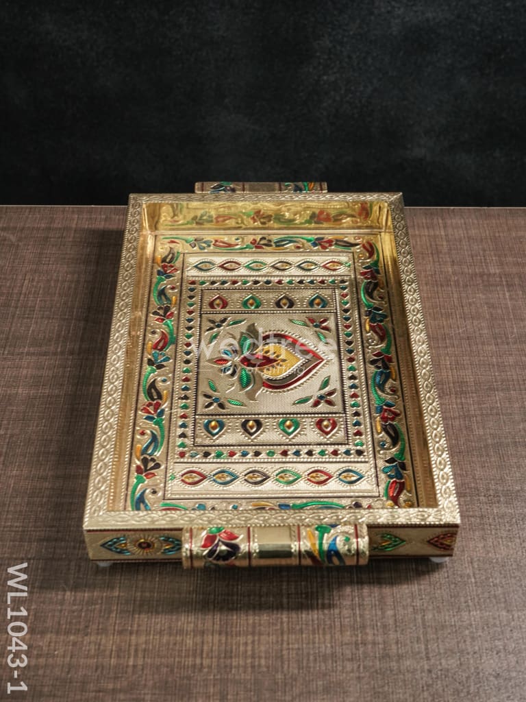 Meenakari Tray With Deepam Design - 11X7Inches Wl1043 Premium Trays & Plates