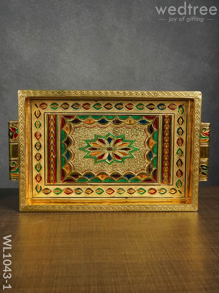 Meenakari Tray With Deepam Design - 11X7Inches Wl1043 Premium Trays & Plates