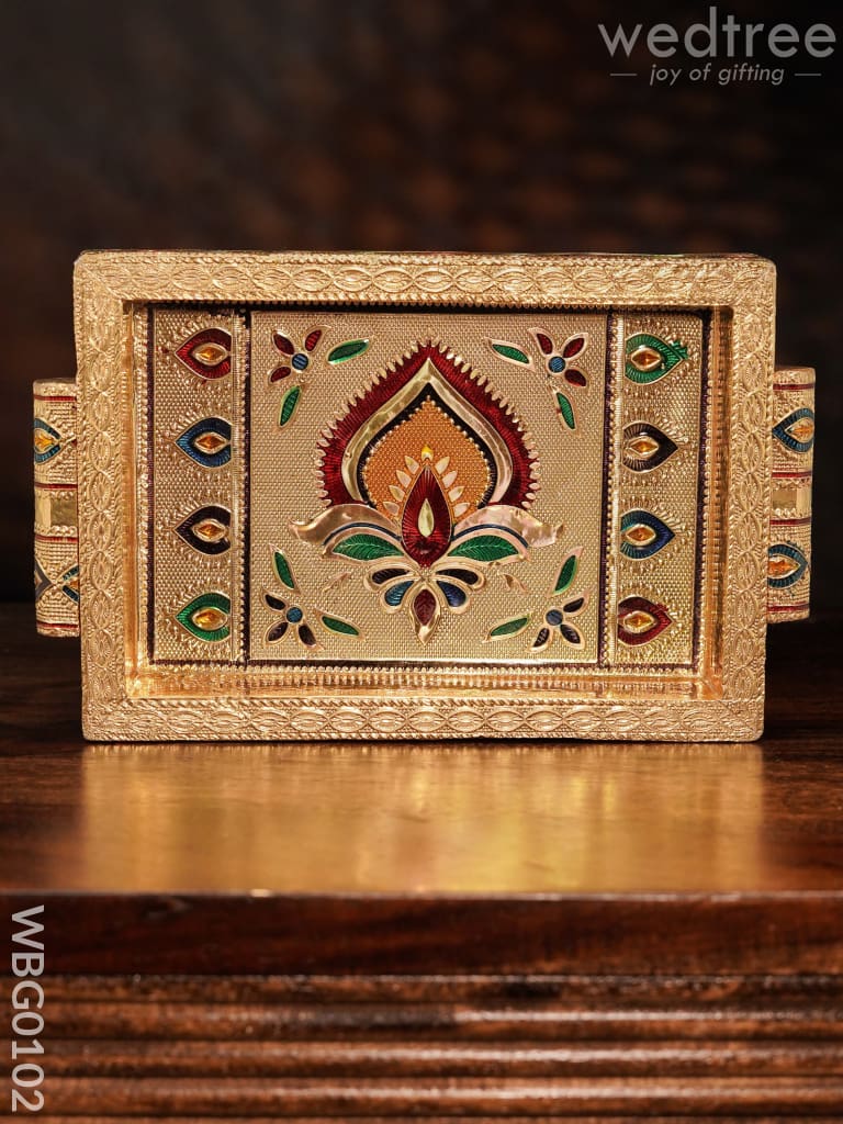 Meenakari Tray With Deepam Design - 6X4 Inches Wbg0102 Pooja Utilities