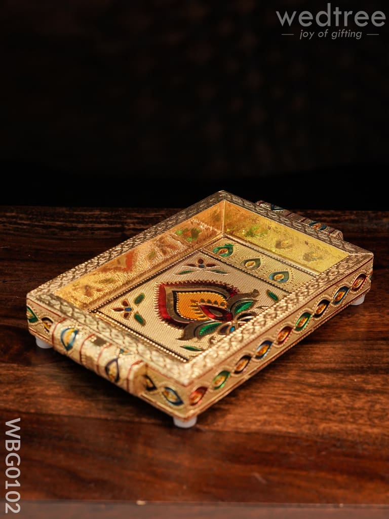 Meenakari Tray With Deepam Design - 6X4 Inches Wbg0102 Pooja Utilities