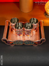 Meenakari Tray With Set Of 4 Glass - Wl3929 Trays & Plates