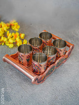 Meenakari Tray With Set Of 6 Glass - Wl4207 Trays & Plates