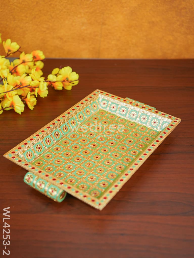 Floral Printed Meenakari Tray - Wl4253 Green Trays & Plates