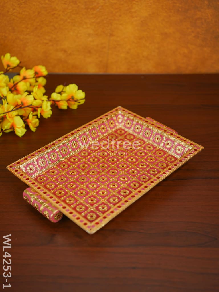 Floral Printed Meenakari Tray - Wl4253 Pink Trays & Plates