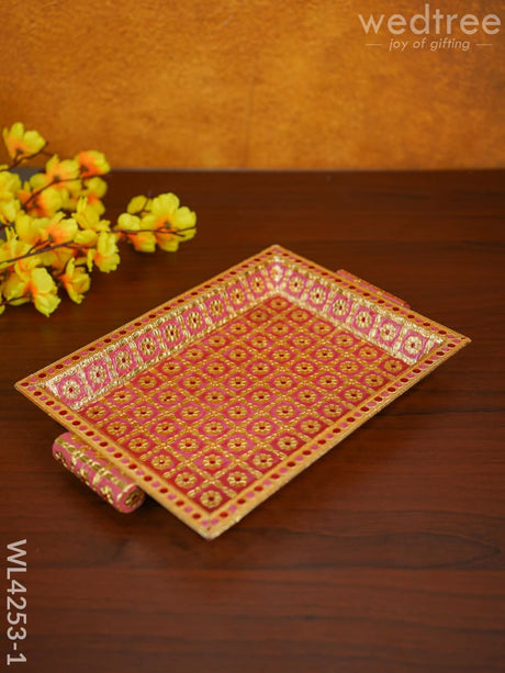 Floral Printed Meenakari Tray - Wl4253 Pink Trays & Plates