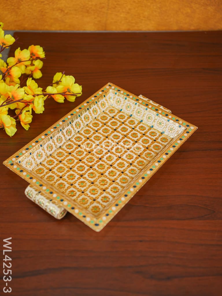 Floral Printed Meenakari Tray - Wl4253 White Trays & Plates