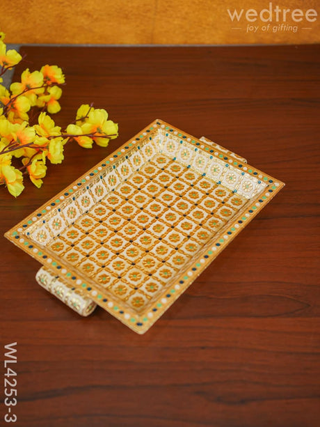 Floral Printed Meenakari Tray - Wl4253 White Trays & Plates