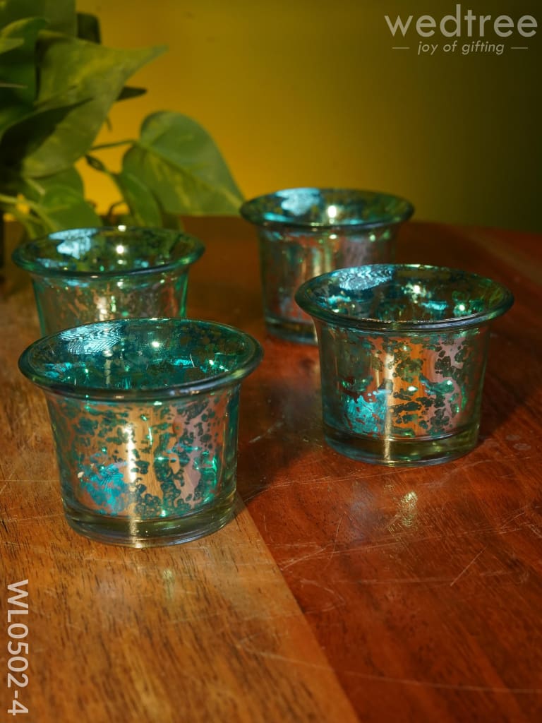 Mercury Glass T Light Holder 2.5 Inch - Set Of 4 Wl0502 Blue Candles And Votives