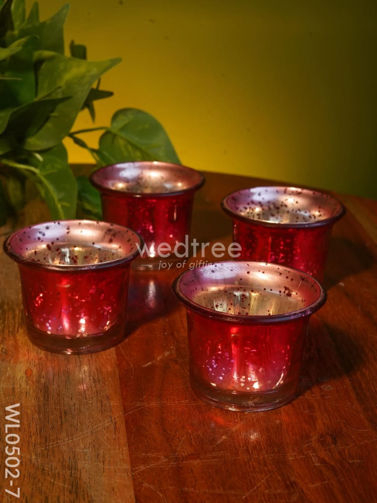 Mercury Glass T Light Holder 2.5 Inch - Set Of 4 Wl0502 Red And Pink Candles Votives