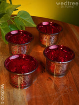 Mercury Glass T Light Holder 2.5 Inch - Set Of 4 Wl0502 Red Candles And Votives