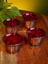 Mercury Glass T Light Holder 2.5 Inch - Set Of 4 Wl0502 Red Candles And Votives