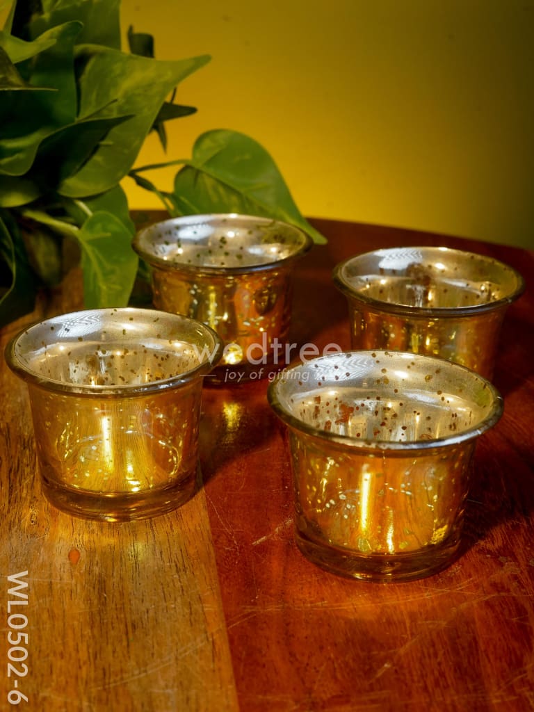 Mercury Glass T Light Holder 2.5 Inch - Set Of 4 Wl0502 Yellow And White Candles Votives