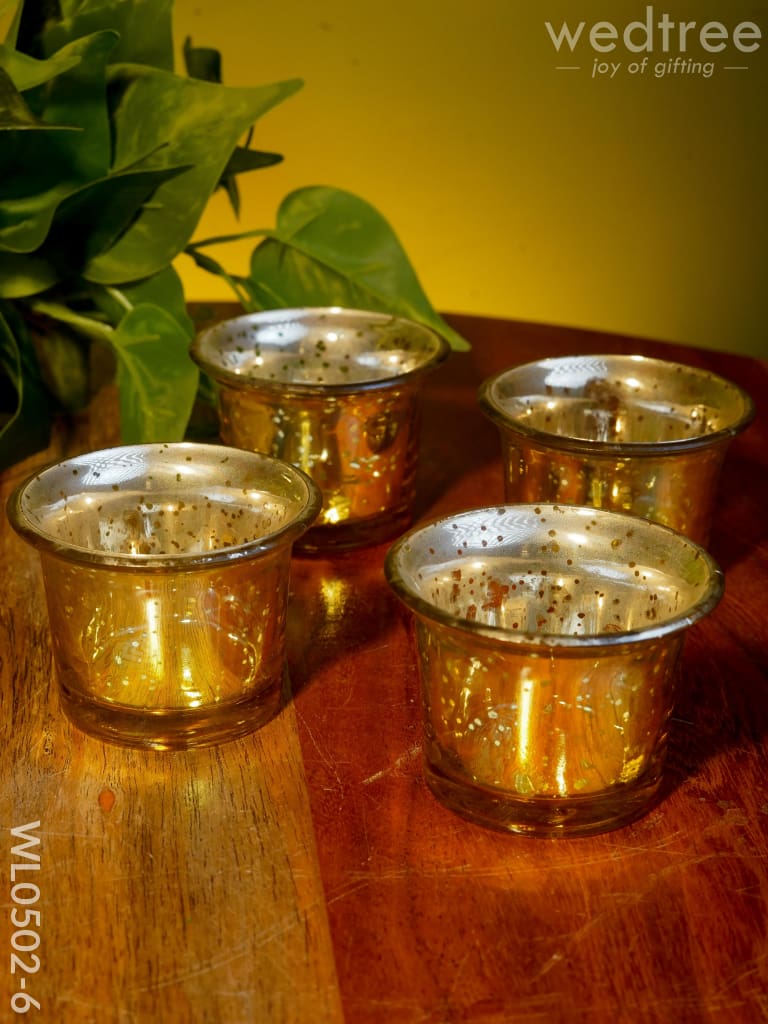 Mercury Glass T Light Holder 2.5 Inch - Set Of 4 Wl0502 Yellow And White Candles Votives