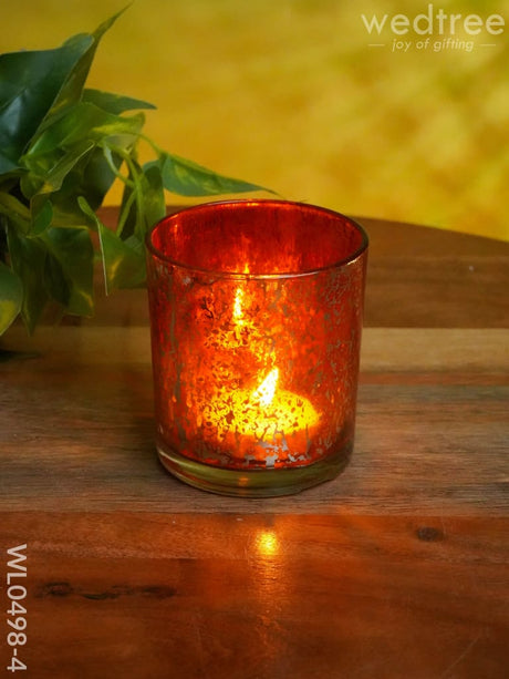 Mercury Glass T-Light Holder 3 Inches - Set Of 4 Orange Candles And Votives