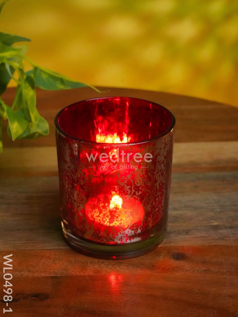 Mercury Glass T-Light Holder 3 Inches - Set Of 4 Red Candles And Votives