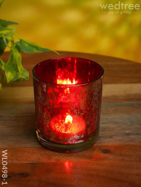 Mercury Glass T-Light Holder 3 Inches - Set Of 4 Red Candles And Votives