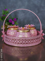 Metal Basket With Dry Fruit Container - Set Of 3 Wl3184 Pink Decor Utility