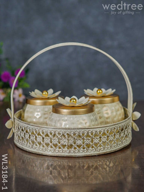 Metal Basket With Dry Fruit Container - Set Of 3 Wl3184 White Decor Utility