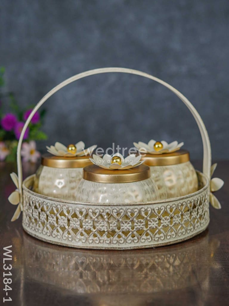 Metal Basket With Dry Fruit Container - Set Of 3 Wl3184 White Decor Utility