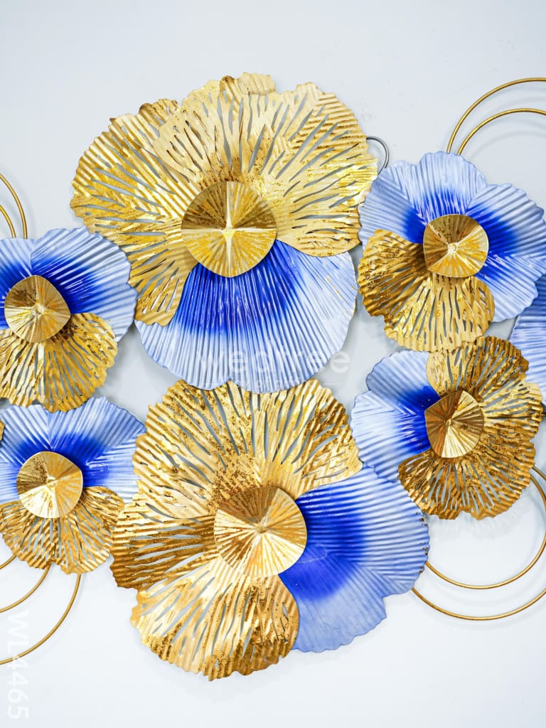 Metal Blue-Gold Flowers Wall Hanging Decor - Wl4465