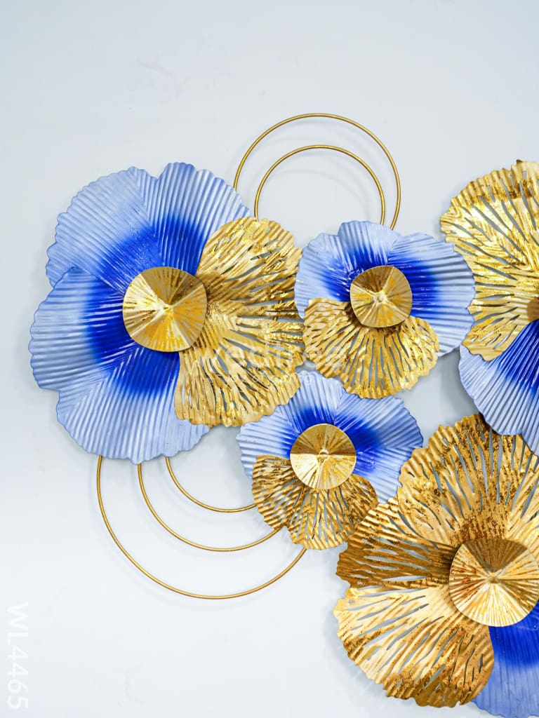 Metal Blue-Gold Flowers Wall Hanging Decor - Wl4465