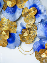 Metal Blue-Gold Flowers Wall Hanging Decor - Wl4465