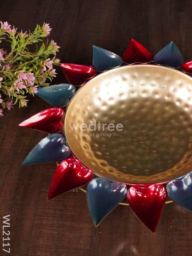 Metal Diya Urli With Leaves ( 16 Inch ) - Wl2117 Decor