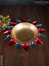 Metal Diya Urli With Leaves ( 16 Inch ) - Wl2117 Decor